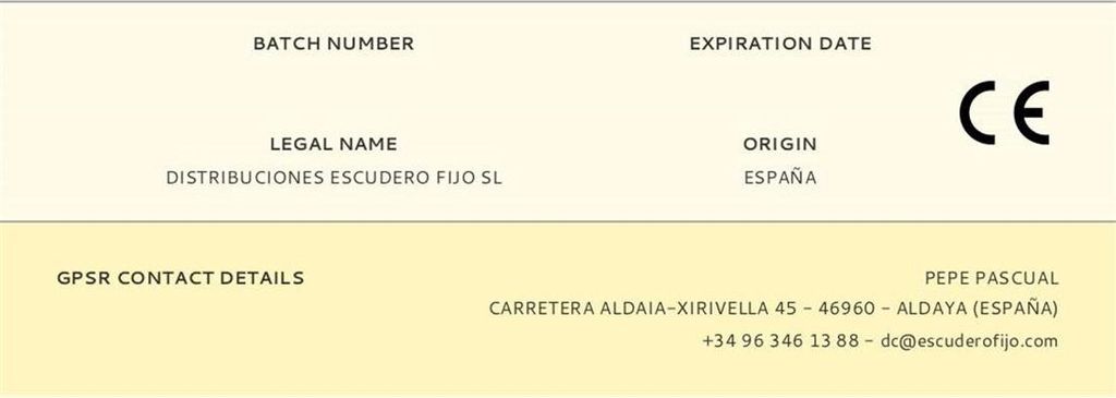 A label with product information and contact details.