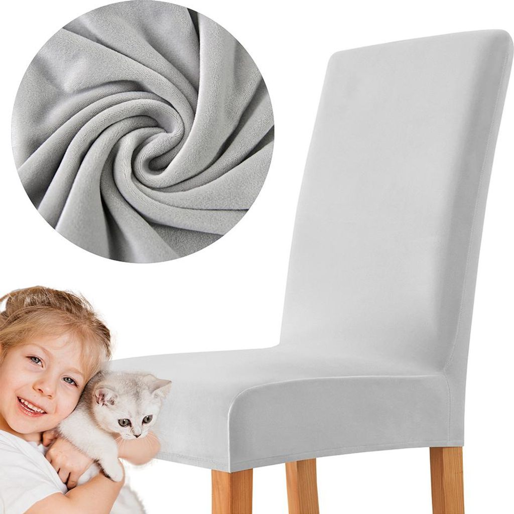MEBLE ODNOWA, Stuhlhusse, Samt-Stuhlbezug, Standardgröße, Samt, Hellgrau, Velours, Elastisch, Stuhlbezüge, Stuhlhussen, Maschinenwaschbar