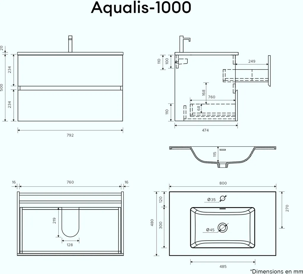 Meuble Vasque 100cm Solid Surface Gris Noir et Finition Chêne Clair
