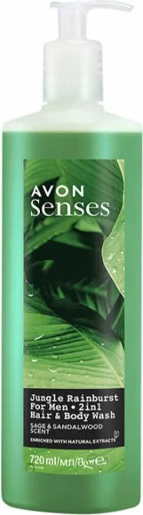 Avon Senses Jungle Rainburst 720ml - Gel Doccia e Shampoo 2 in 1 Uomo