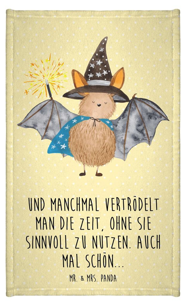 Mr. & Mrs. Panda Handtuch Fledermaus Zauberer - Gelb Pastell - Geschenk, Magier, Fledermäuse, Lustige Sprüche, badezimmer, Klein, Gäste-WC, Rein...