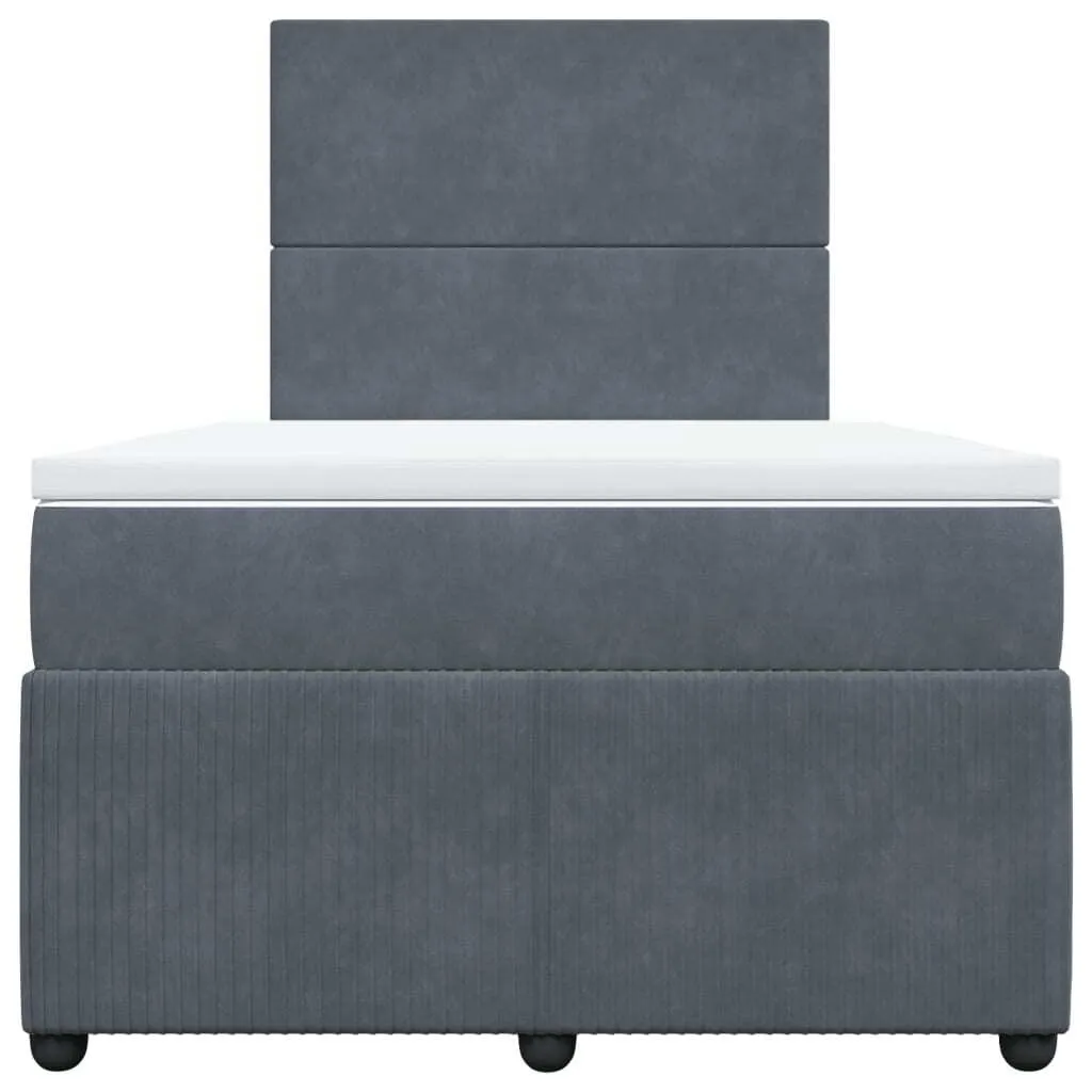 Lit boxspring velours gris foncé 120x190 cm avec matelas ergonomique