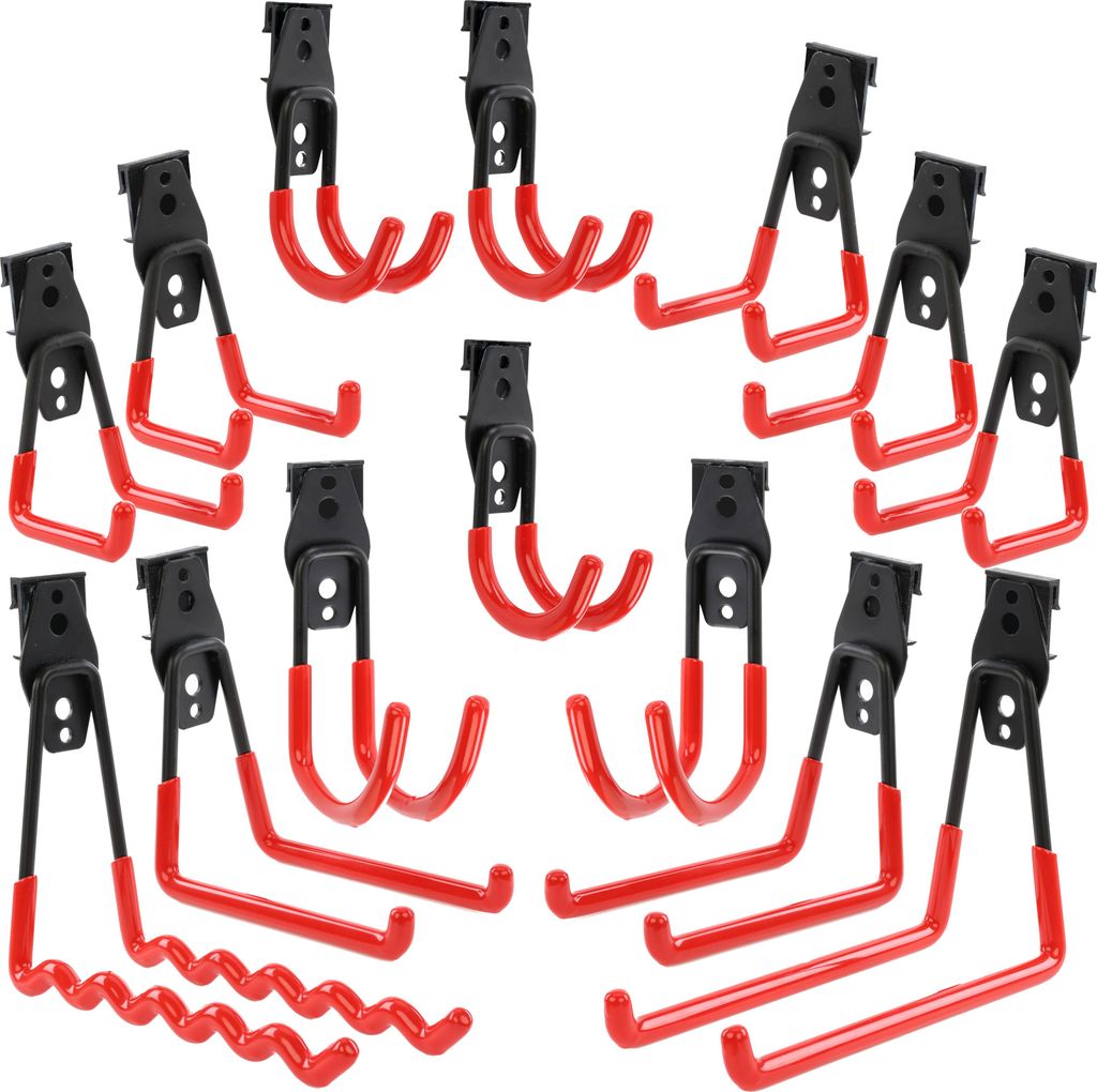 Set 14 Stck. Werkzeugwand Haken von BOTLE, Werkzeughaken für Elektrowerkzeuge, "Gerade und U-förmig" S, M, L Grosse, Stahl mit PVC, Garage, Werks...