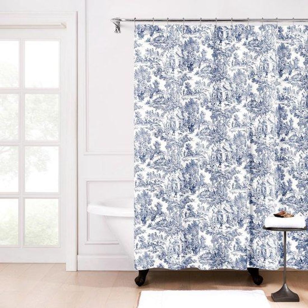 Unyqoos eleganter Baumwollduschvorhang mit blauen Knopflöchern