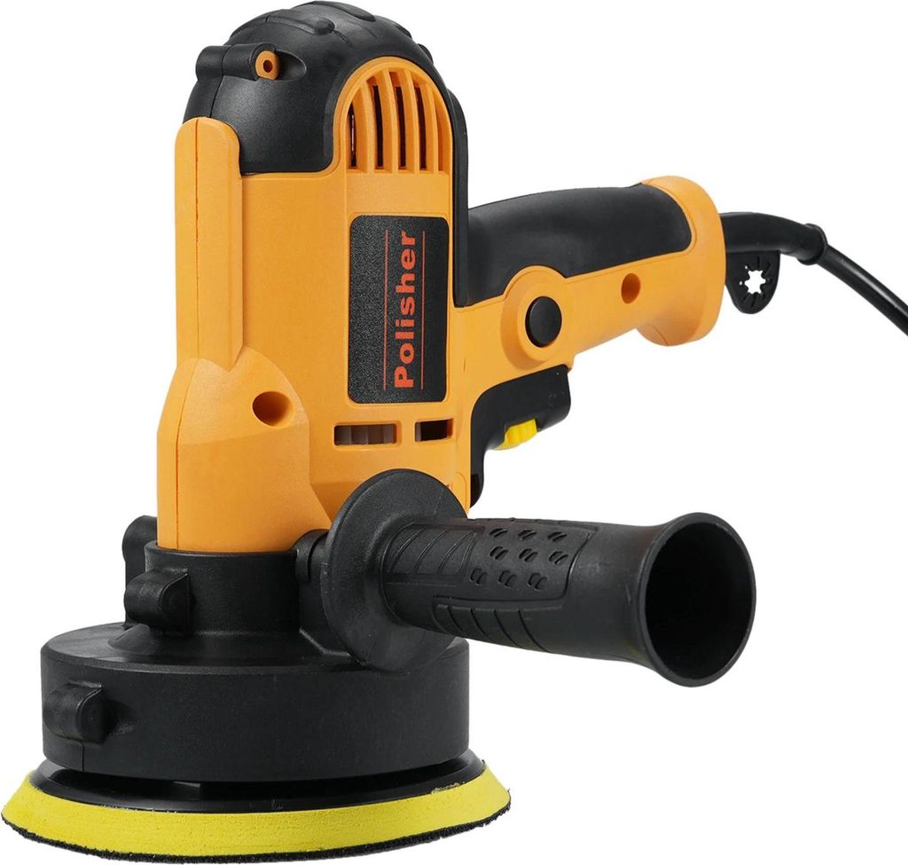 Auto Poliermaschinen-Set - Elektrischer Polierer - 12,7 cm - 700 W - 600–3700 U/min stufenlos - Zusatzgriff, Schwamm & Wolle - Orange