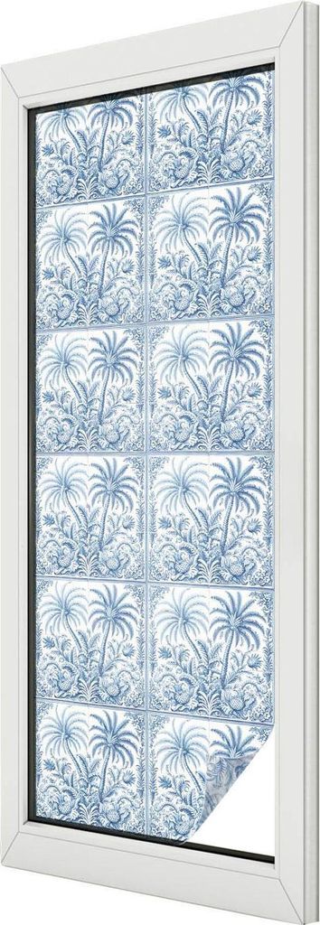 Buntglas Fensterfolie – 146x50 cm – Stained-Glass Design – blickdichte dekorative Sichtschutzfolie – selbstklebend, UV-Schutz – Tropische...
