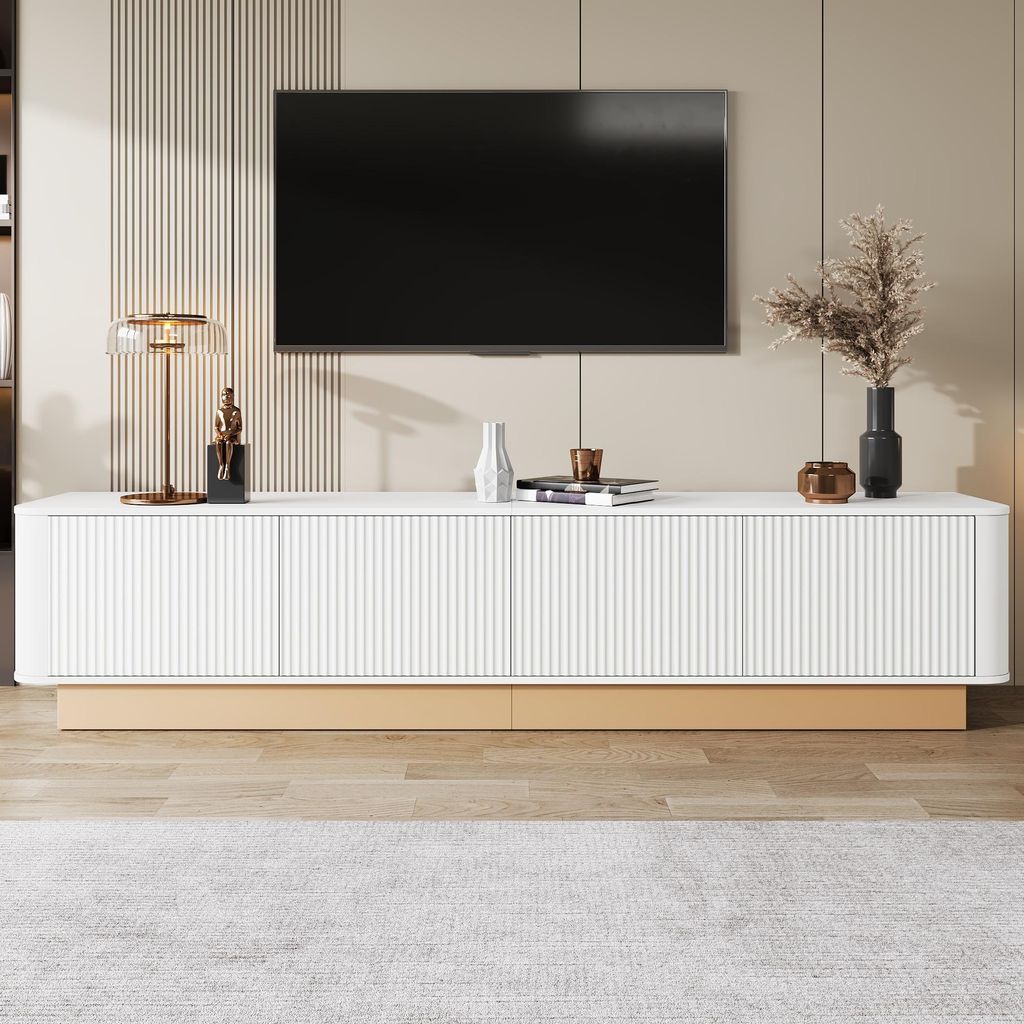 Merax TV Lowboar con 4 ante e ripiani, mobile TV con spazio Immagine del prodotto 
