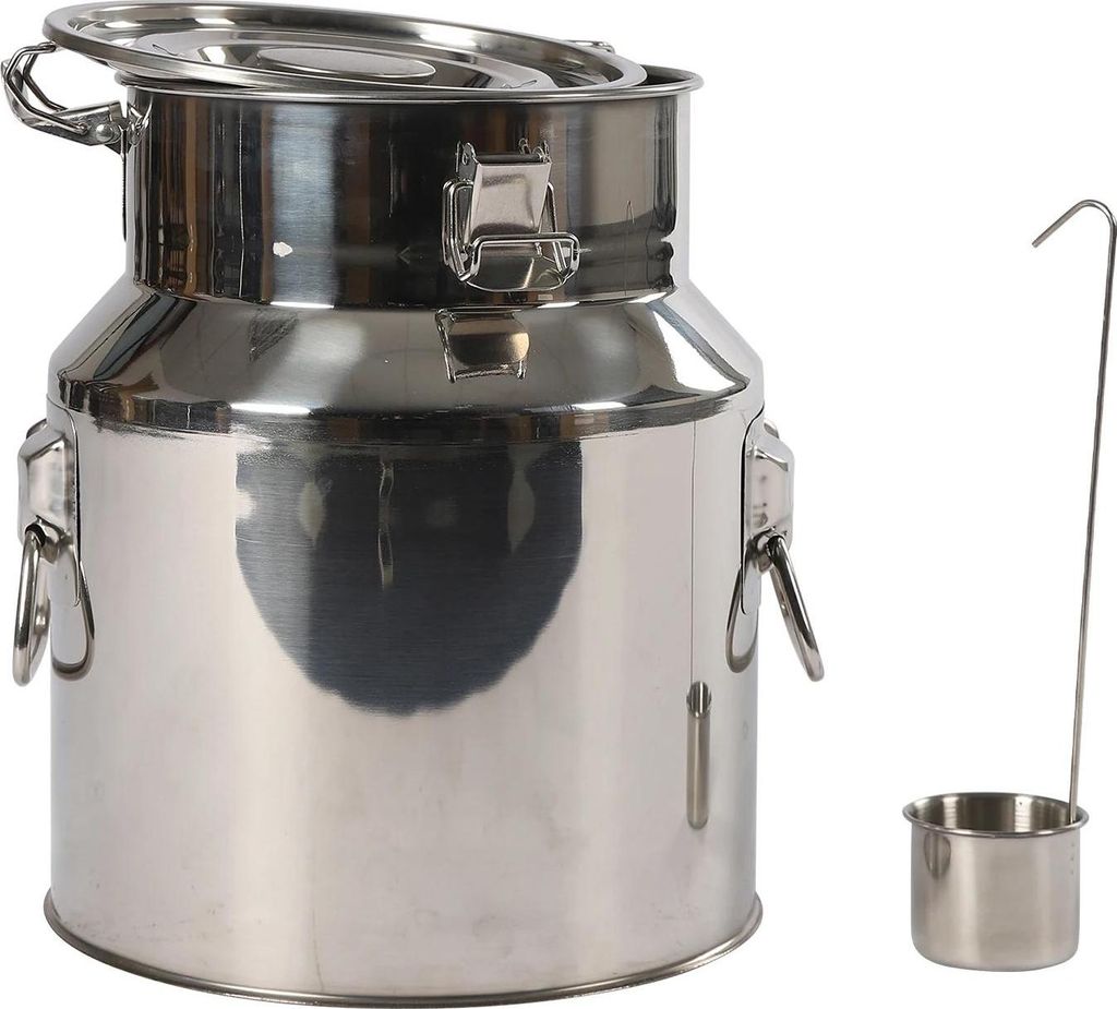 Milchkanne - Transportbehälter aus Edelstahl - 14 L - Luftdicht - Silikondichtung - Lebensmittelecht - Für Wein/Tee/Getränke - Hellgrau