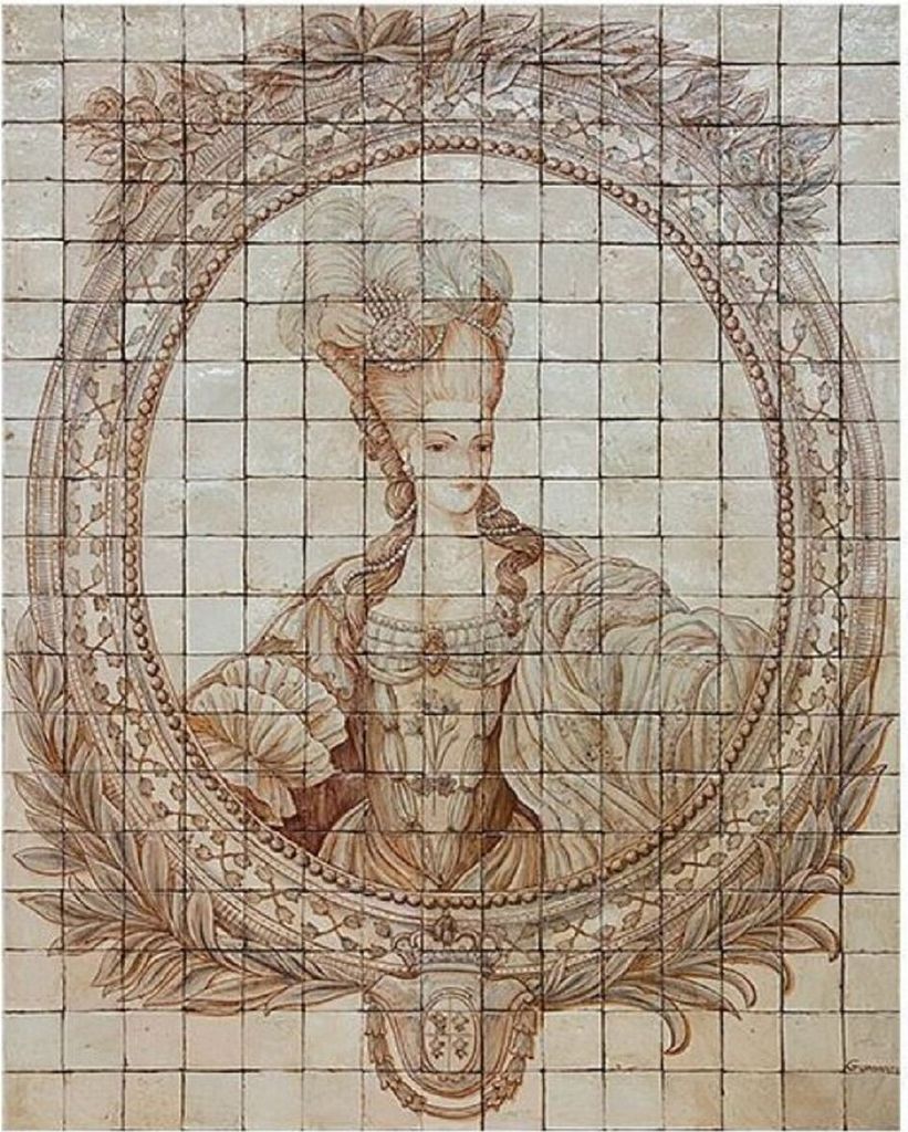 Casa Padrino Luxus Barock Deko Wandgemälde Lady Cremefarben / Beige 150 x H. 190 cm - Handgefertigte & Handbemalte Naturstein Mosaik Fliesen - Bar...