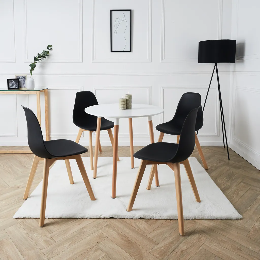 Table Blanche Ronde Modèle Lyon de 100cm en Bois Laqué pour Cuisine