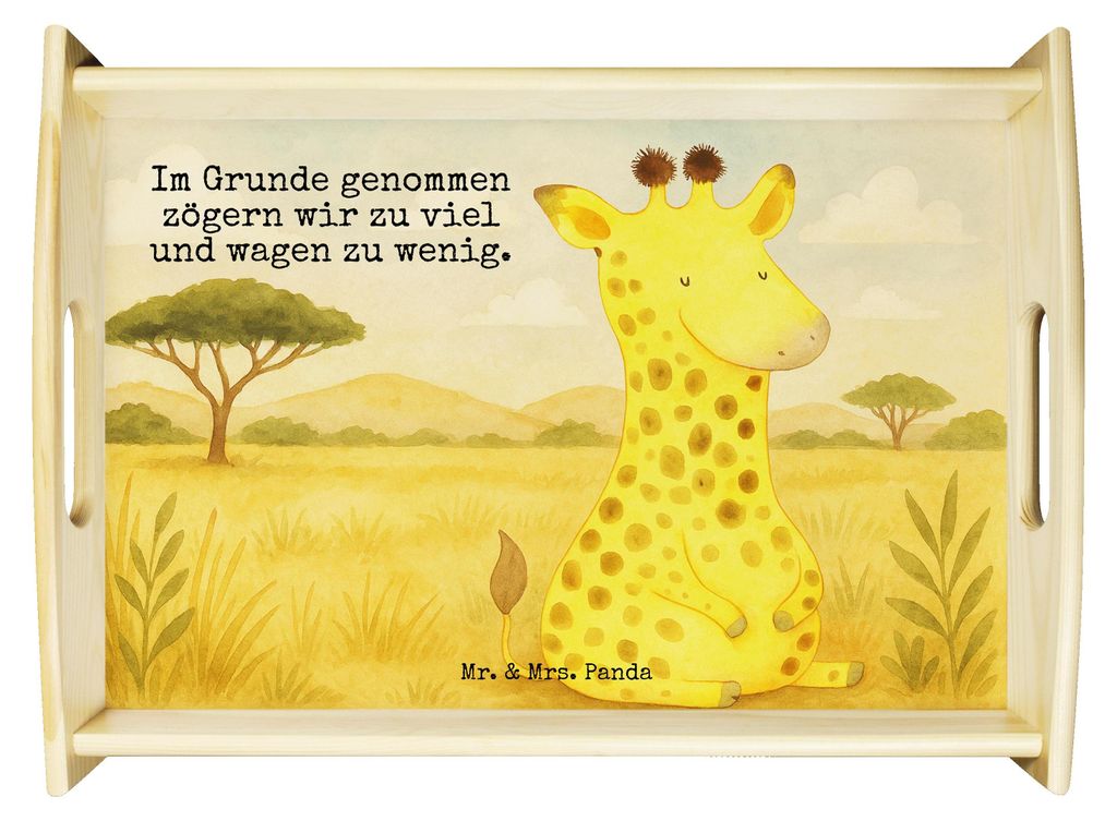 Mr. & Mrs. Panda Holztablett Giraffe Zufrieden Design - Weiß - Geschenk, Abenteuer, Glück, tablett holz, Sofa, teetablett, Frühstückstablett, A...