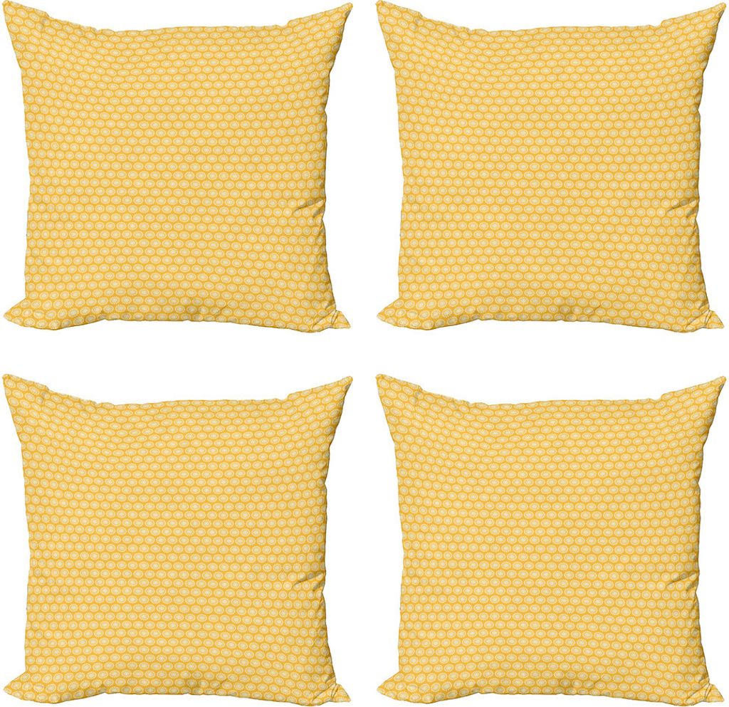 ABAKUHAUS Gelb und Weiß Kissenbezug Set (4 Stück), Shabby Blossom, Moderner Doppelseitiger Digitaldruck, 40 cm x 40 cm, Marigold Weiß