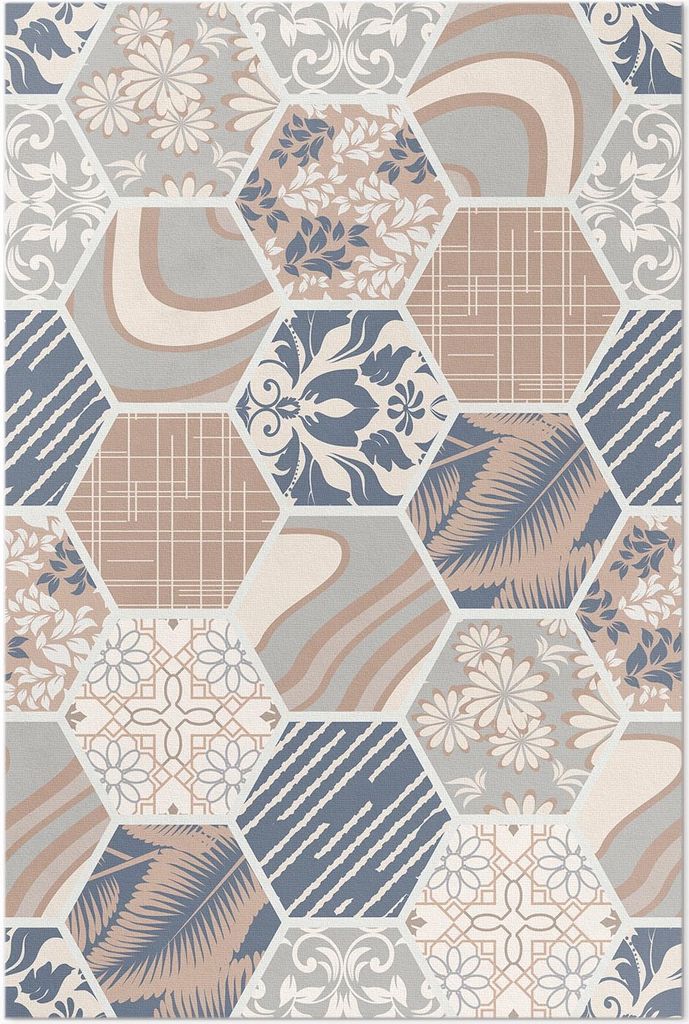 Hawaiianische Sechsecke Boho Fliesen – Vinyl Fußmatte – 150x225 cm – Rutschfest, Pflegeleicht & Langlebig