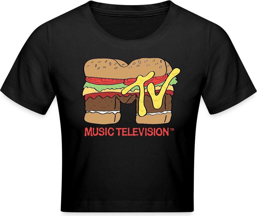 Spreadshirt MTV Music Television Burger-Logo Crop Top, S, Schwarz