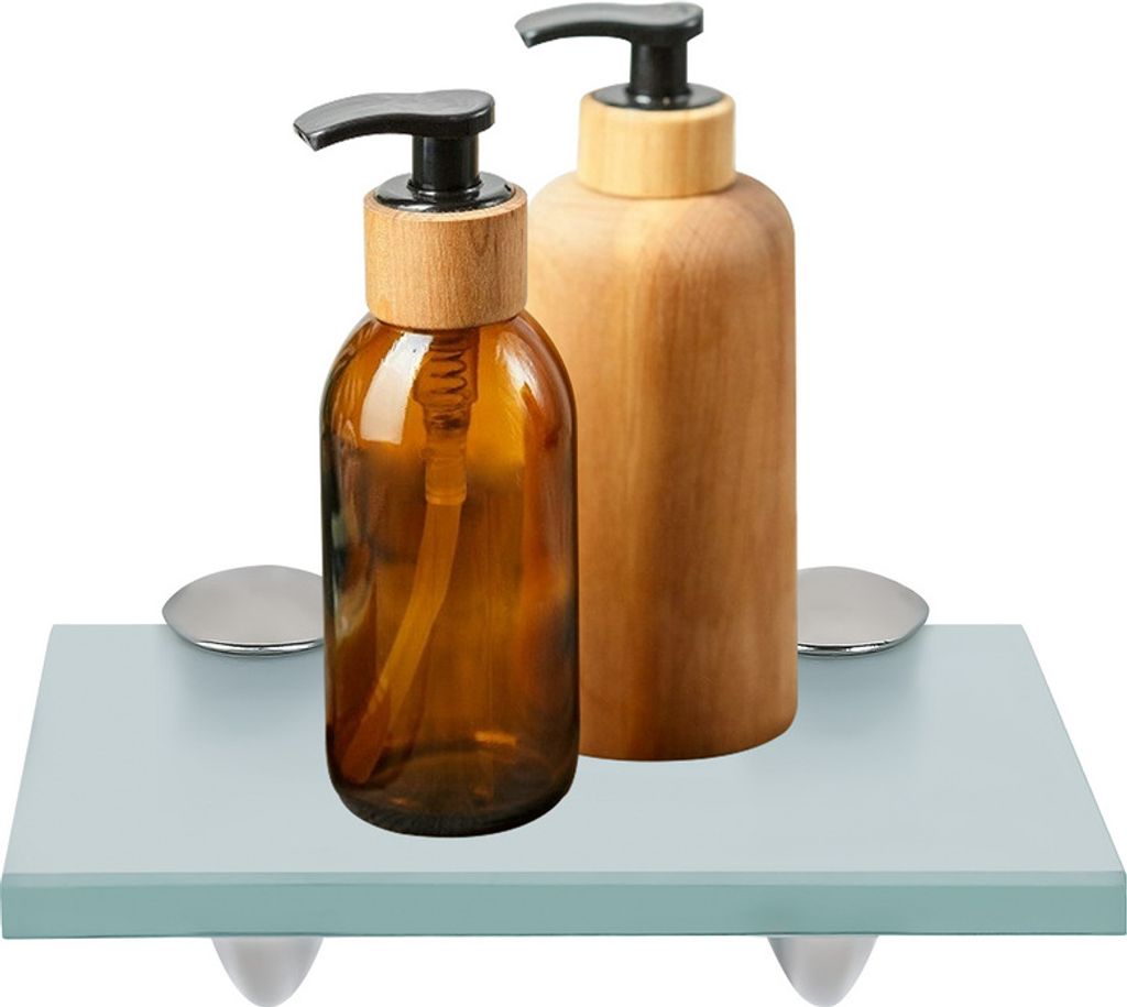 Yakimz Glasablage Glasregal ideal für Bad, Dusche und zur modernen Dekoration mit Halterung aus Edelstahl 8 mm 20x10 cm Milchglas