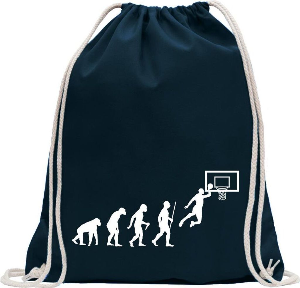 Kiwistar - Turnbeutel - dunkelblau - Basketball Spiel Evolution - Fun Rucksack Sport Beutel Gymsack Baumwolle mit Ziehgurt