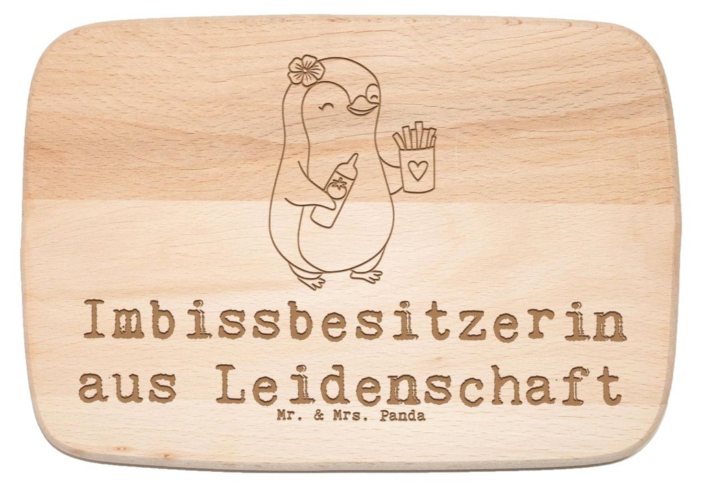 Mr. & Mrs. Panda Schneidebrett Imbissbesitzerin Leidenschaft - Transparent - Geschenk, Firma, Frühstücksbrett, Holzbrett, Spruch, Frühstücksbre...