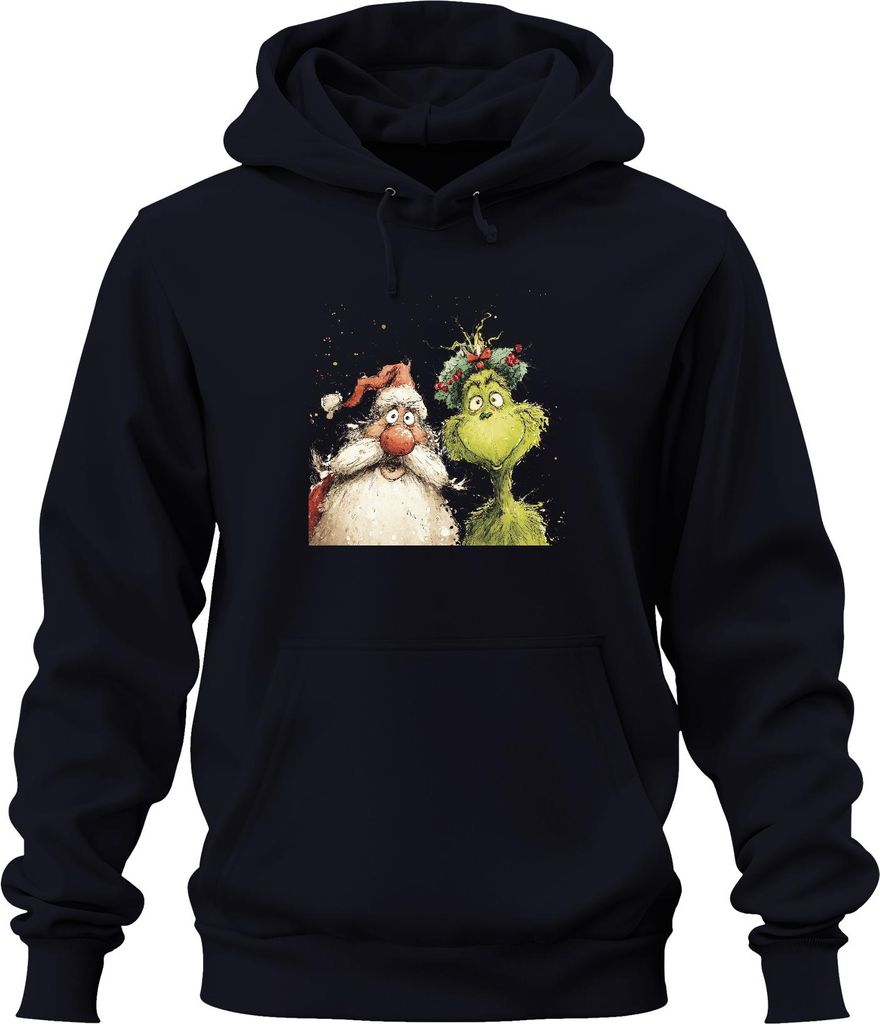 Grinch Weihnachtsmann lustig Weihnachten Geschenk grün Kranz Uni Hoodie Kapuzenpullover, Navy, L