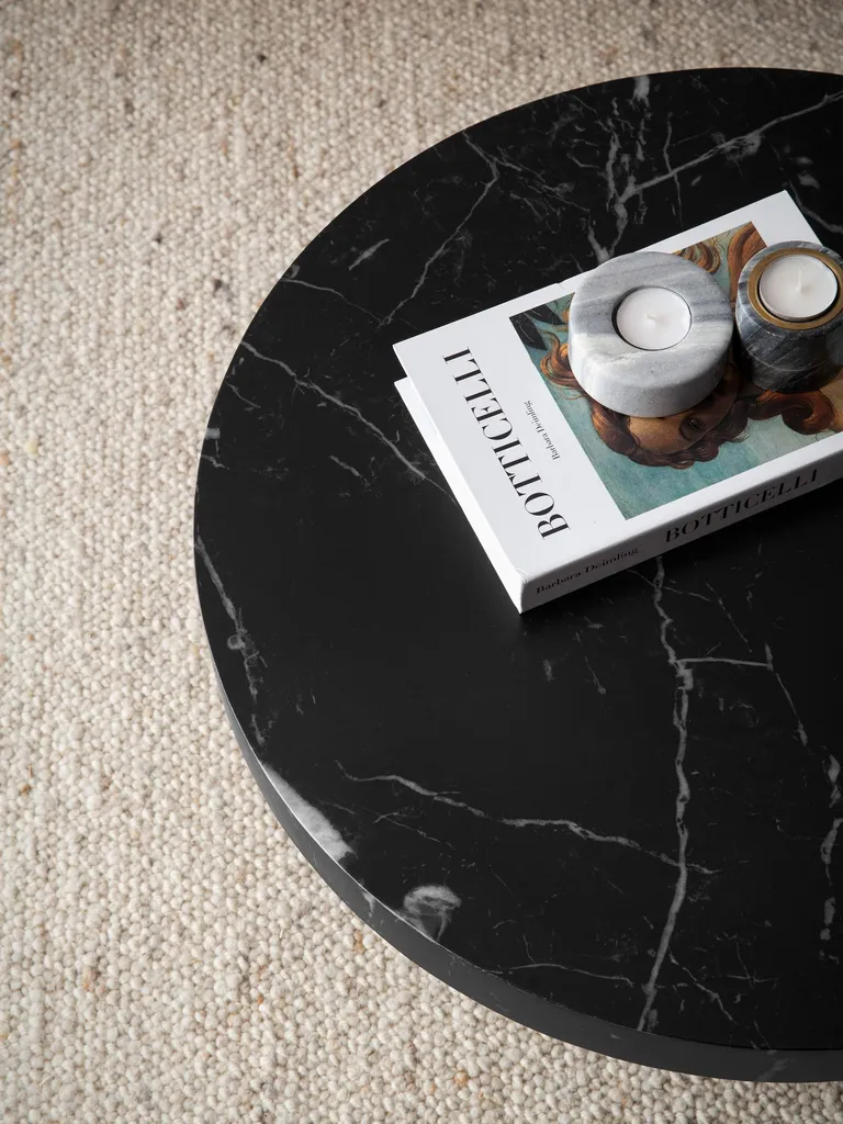 Table Basse Effet Marbre Noir 60cm Structure Champignon Design Unique