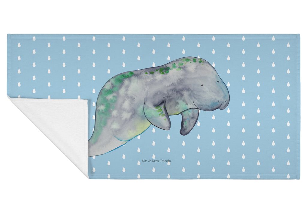 Mr. & Mrs. Panda Handtuch Seekuh Chillen - Blau Pastell - Geschenk, 50x100, Zucker, Abnehmen, Frotteehandtuch, Essen, Diät, kleines, gesichtstuch,...