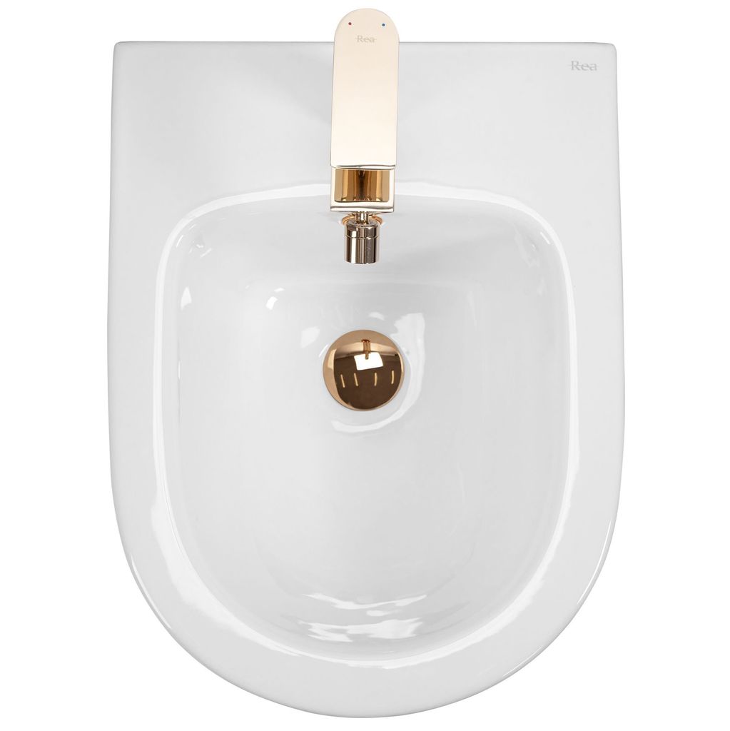 Hängendes Toilettenbecken REA CARLO Mini Rimless - weiß-gold