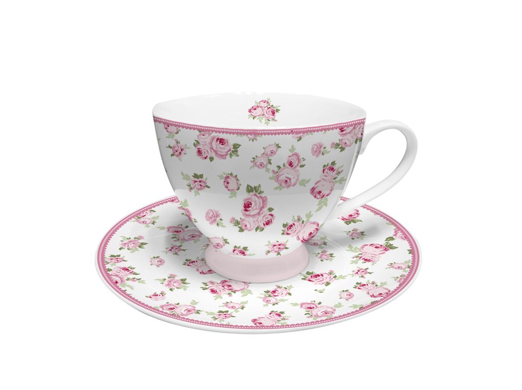 Isabelle Rose - Tee - Tasse mit Untertasse aus Porzellan - Design: Tiny Flowers, Rosen Dekor