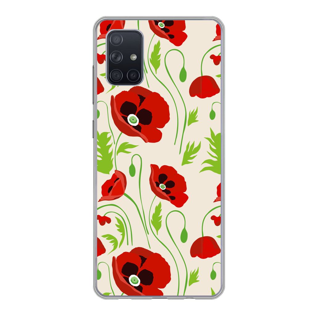 MuchoWow Handyhülle Schutzhülle Hülle für Samsung Galaxy A71 Blumen - Mohn - Muster Silikon Softcase Handy Hülle - Kartenbesitzer