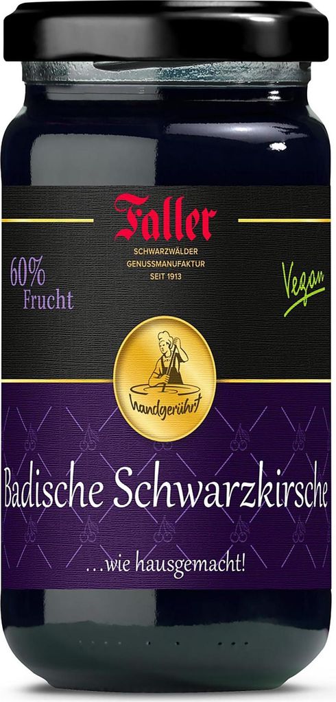Faller Badische Schwarzkirsch-Konfitüre Extra · 60 % Frucht Produktbild 