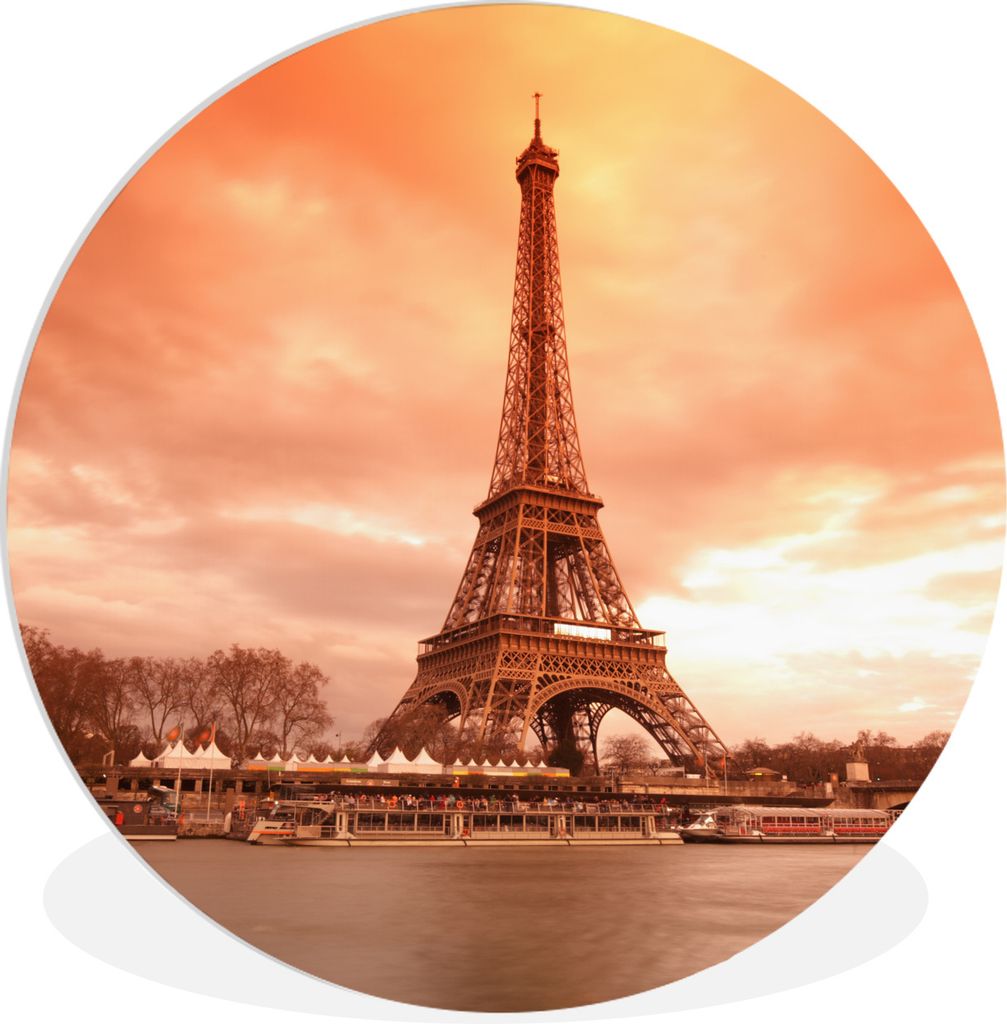 MuchoWow Rundes Wandbild - Runde Bilder Eiffelturm - Paris - Himmel Ø 60 cm Kreis Wanddekoration Kunststoff - Wandkreis - Wandschmuck - Wand Kre...