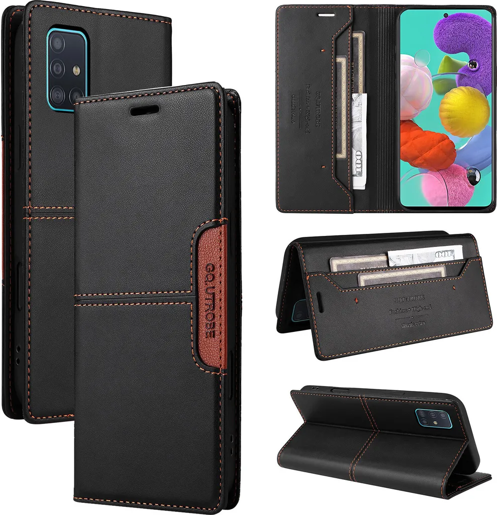 Cover Samsung A71 4G Nero: Custodia a Libro Professionale in Pelle