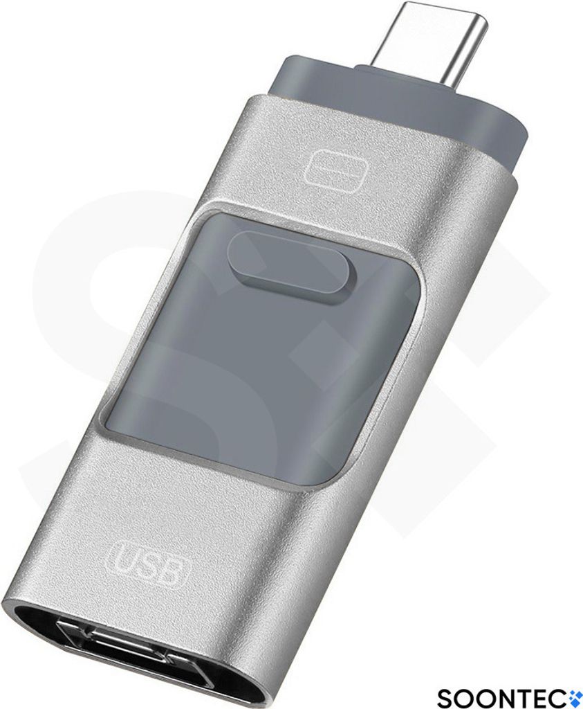SOONTEC 64 GB 3.0 USB-Stick Memory Stick 3 in 1 USB-C / USB / Lightning für iPhone (Silber)