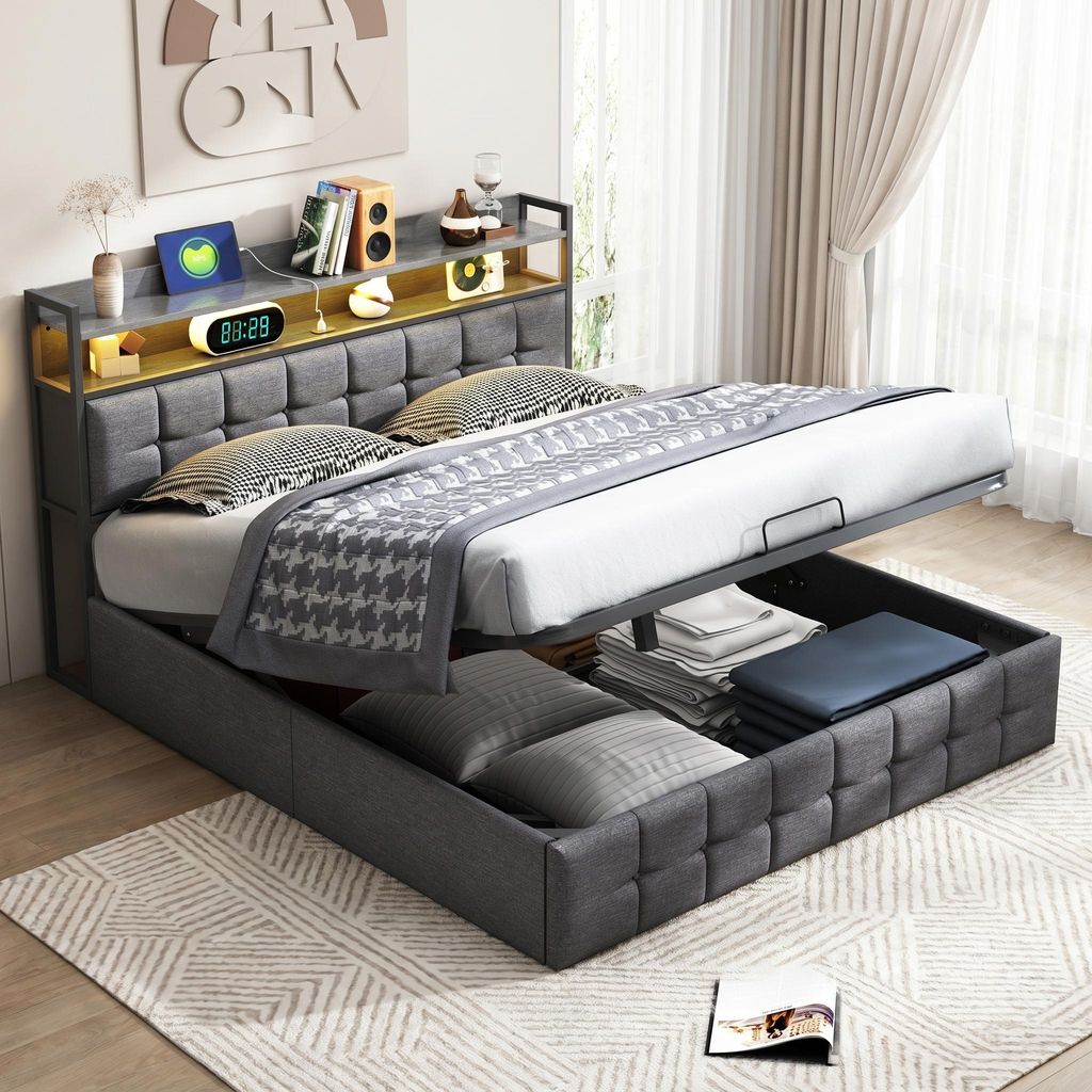 Letto imbottito INONEFT 160x200 cm con LED e porta USB di Immagine del prodotto  Immagine generata dall'IA