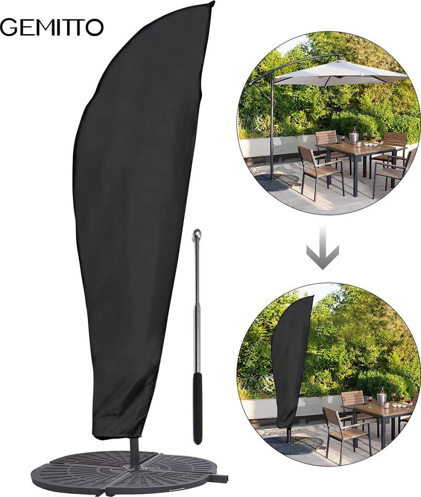 Gemitto Sonnenschirmschutz 265 cm – Wetterfeste Schutzhülle mit Kordelzug | UV-beständige & wasserabweisende Abdeckung für Gartenschirme
