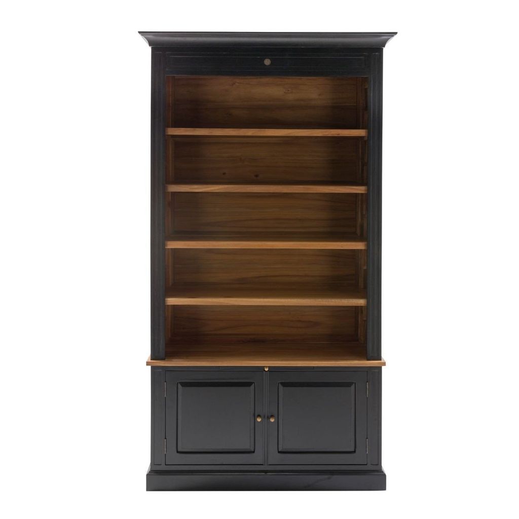 SIGNATURE - Bibliothek mit 2 Türen aus massivem schwarzen Akazienholz H240 cm - FONTAINEBLEAU