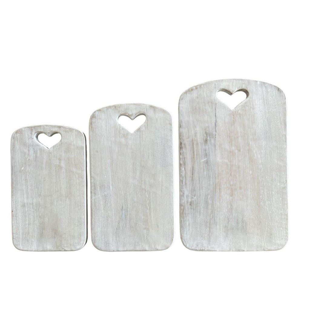 Schneidebrett Wiladu Schneidebrett rechteckig Herz Massivholz Mangoholz 2cm Herzform Weiß L. 20, H. 35, B. 2