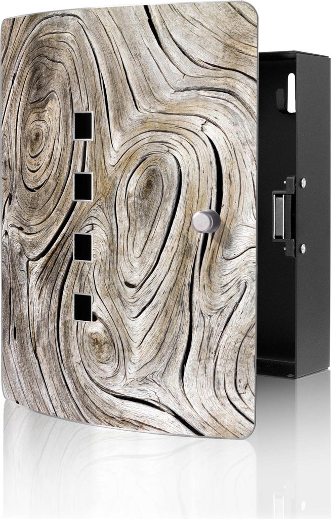 banjado Design Schlüsselkasten aus Edelstahl für 10 Schlüssel, Schlüsselschrank 24 x 21,5 x 7cm groß mit Magnetverschluss, Holzwirbel [BWSK 12...