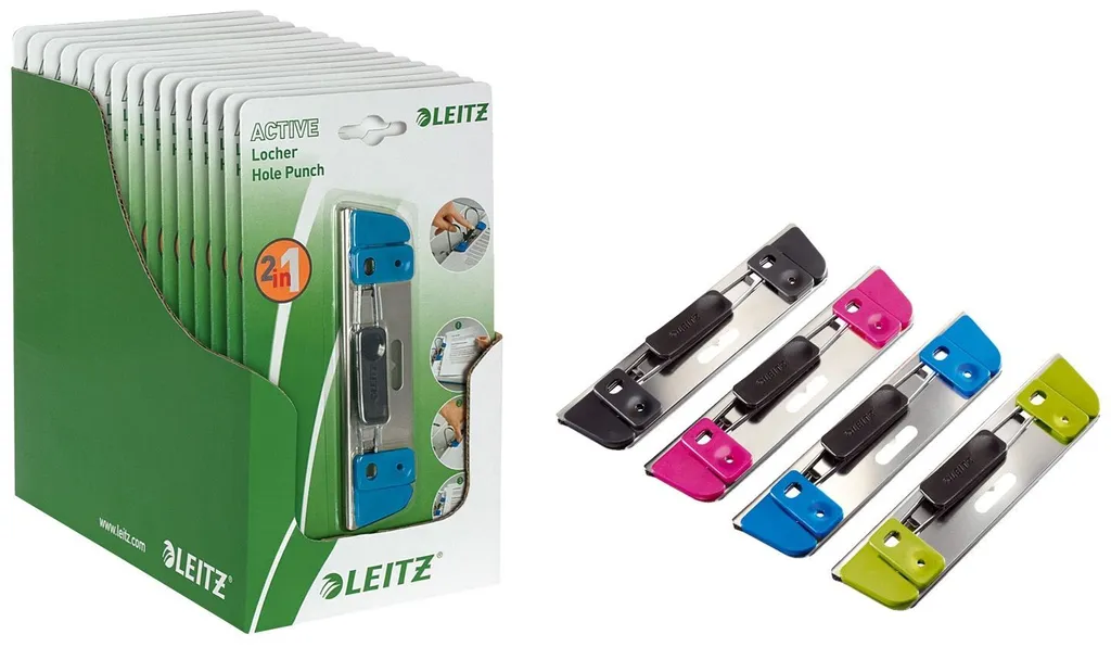 Perforateur 2 Trous Leitz Active 17286099 - Assorti | Compact 2 Feuilles - 2