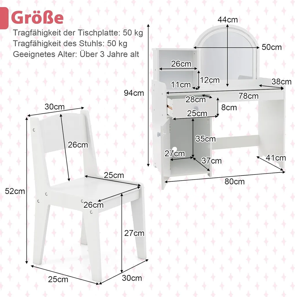 Table de Maquillage Enfant Blanche avec Lumières LED et Coiffeuse en Bois - 5