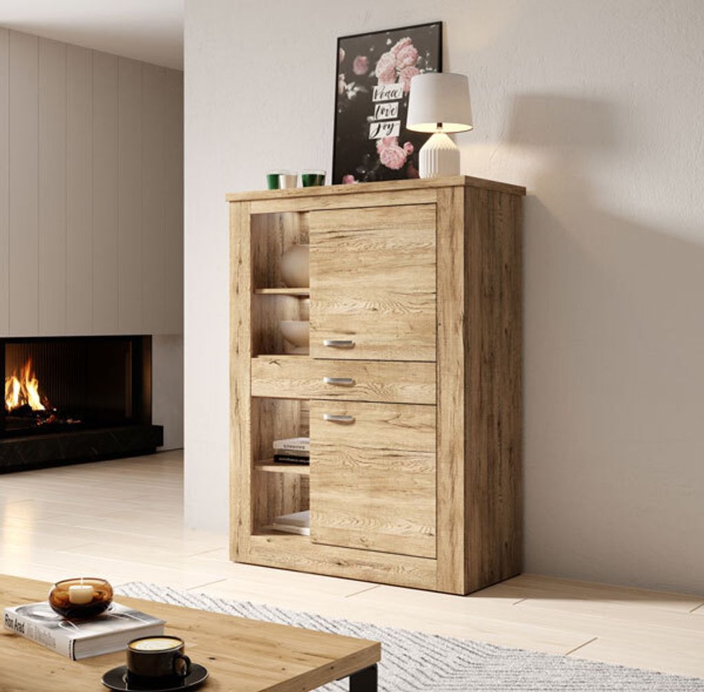 Highboard Kommode Stauraumschrank 99cm bartex eiche 2-türig 76548666