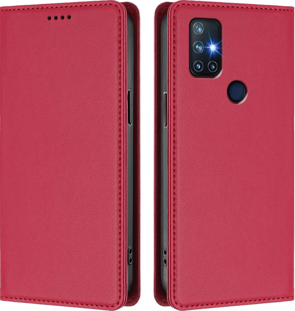 Custodia per telefono cellulare per OnePlus Nord N10 5G,Poliuretanopelle Flip Cover antiurto Custodia magnetica con supporto Rosso