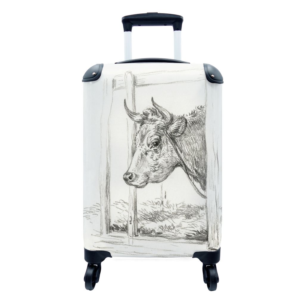 MuchoWow Koffer Handgepäck Trolley Rollkoffer Kleine Reisekoffer mit 4 Rollen - Kopf einer Kuh in einem Stall - Gemälde von Jean Bernard - Cabi...