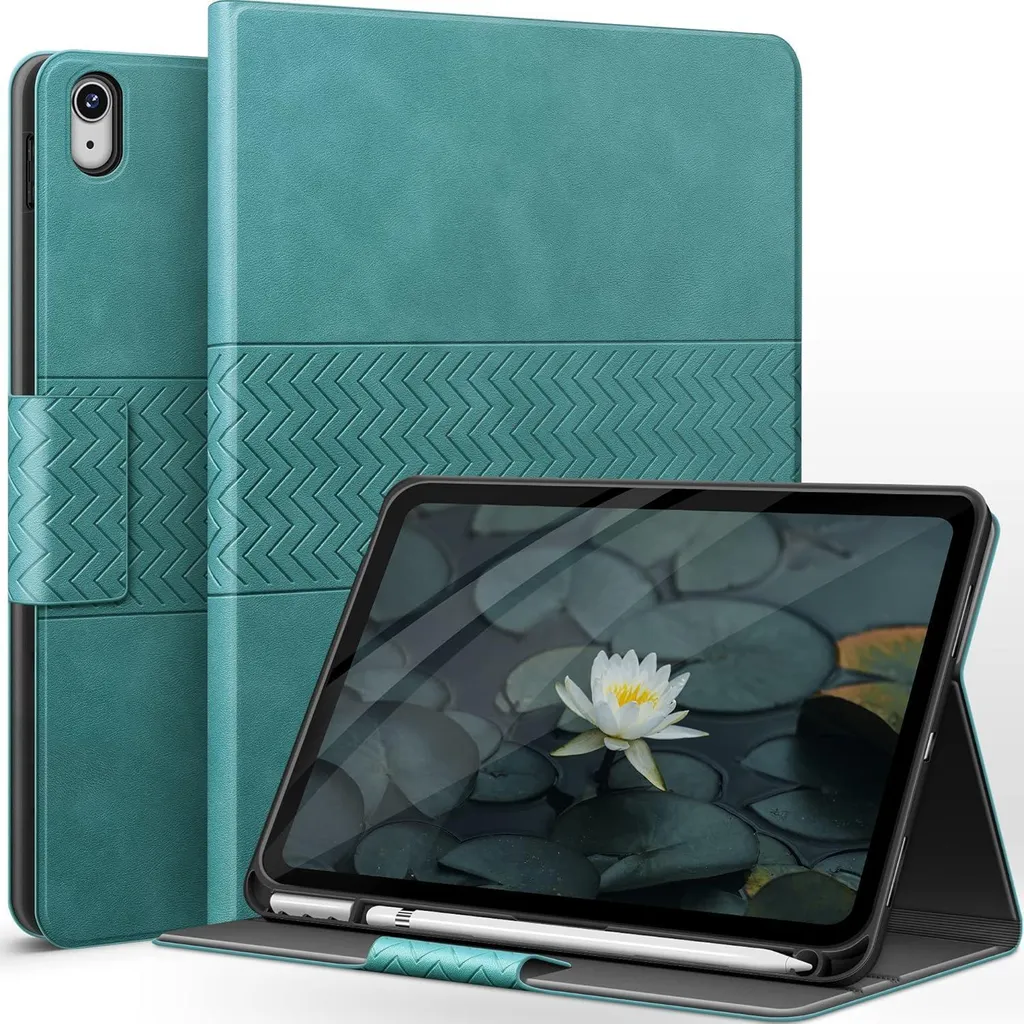 Étui de protection iPad 10 2022 en cuir PU Vert avec veille auto 10.9"