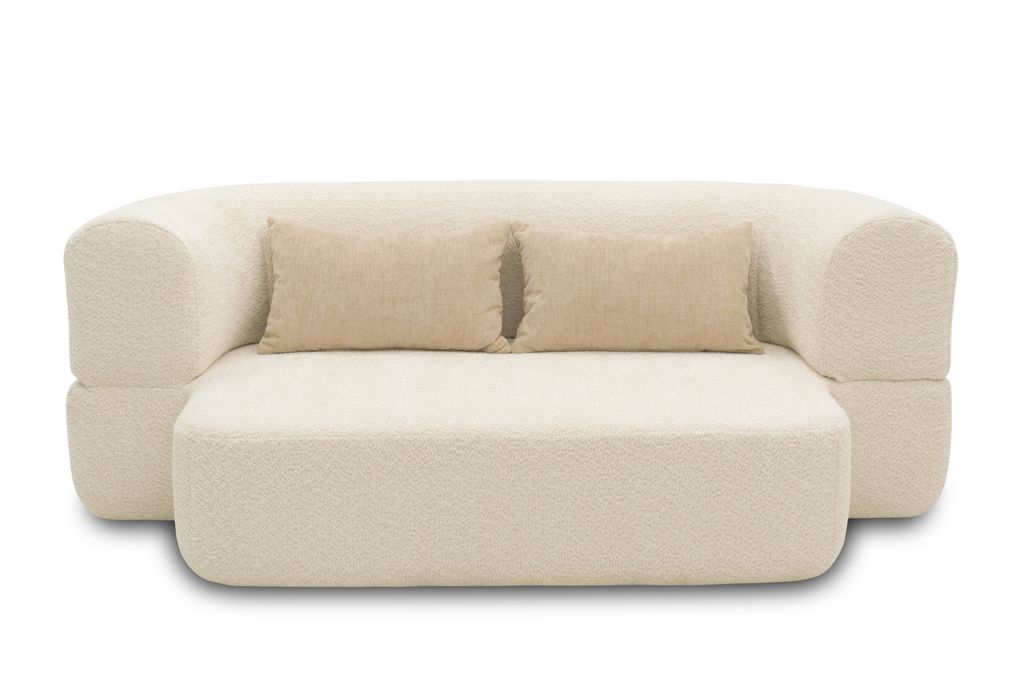 DOMO Collection Sofa Nevada, 2-Sitzer Schlafsofa, ovale Form, mit Kissen, Federkern Polsterung, 2er Couch, 208 x 115 x 78 (BxTxH), creme