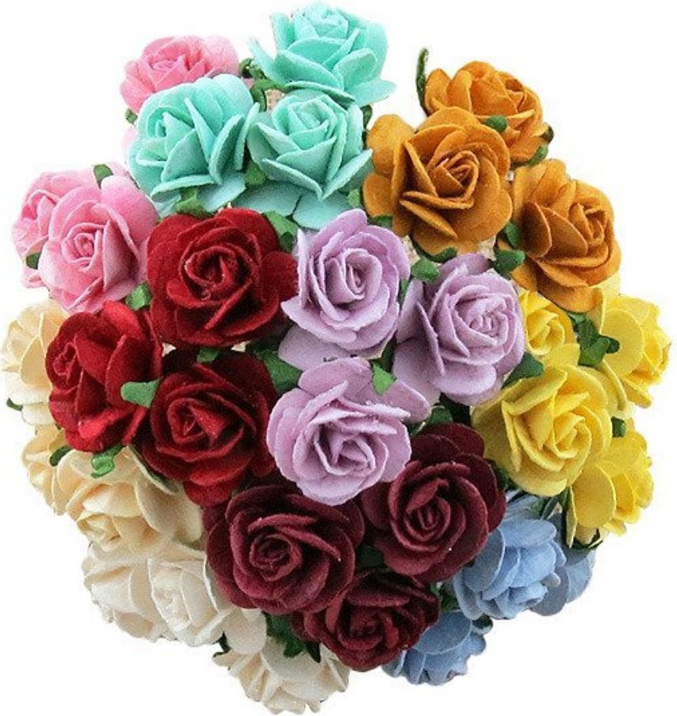 ROSEN Geöffnete 20mm 100Stk Scrapbooking Maulbeerpapier Blumen Flower violett mix