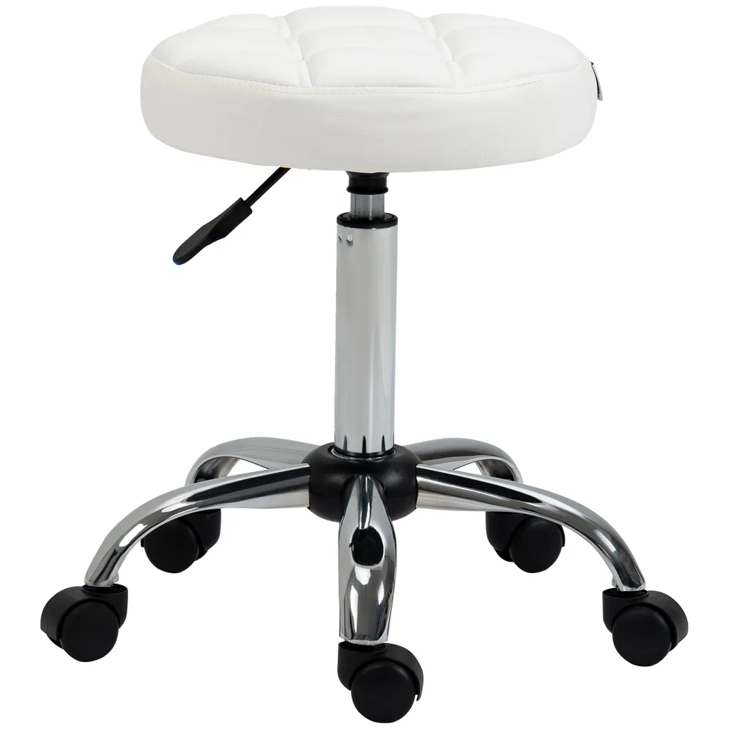 Tabouret de salon de massage blanc en similicuir avec roulettes 35cm