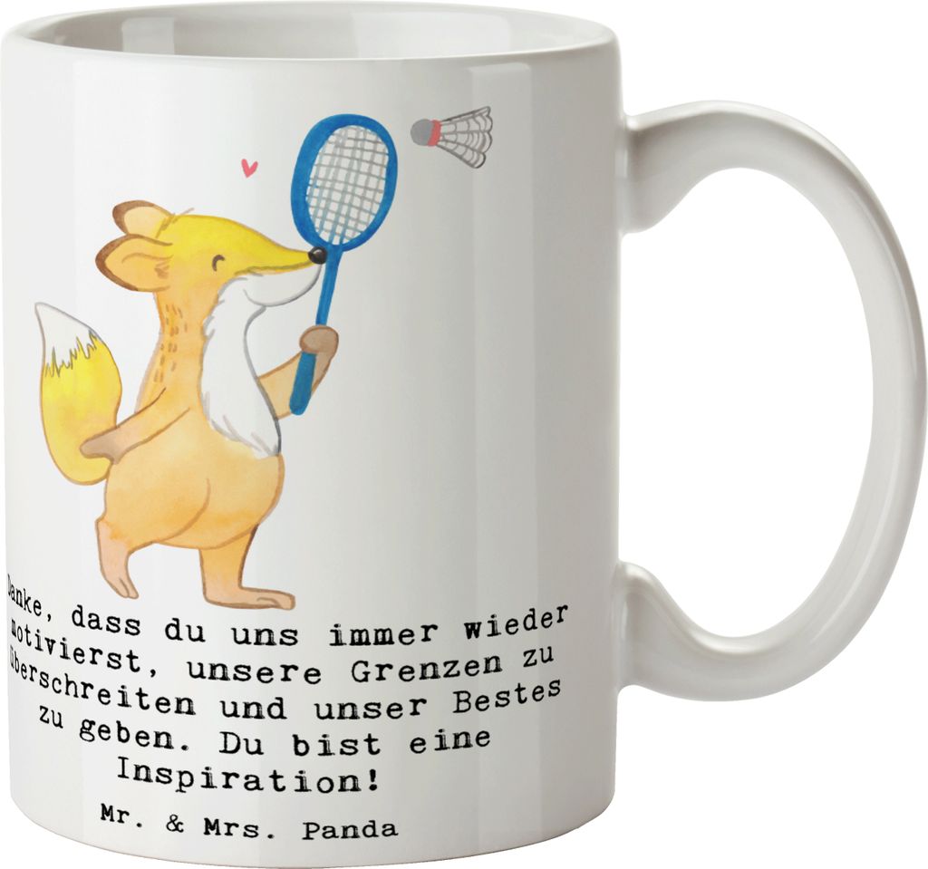 Mr. & Mrs. Panda Tasse Badminton Trainerin Inspiration - Weiß - Geschenk, Taktik, Keramiktasse, Dankeschön, Sportleidenschaft, Präzision, Antrie...