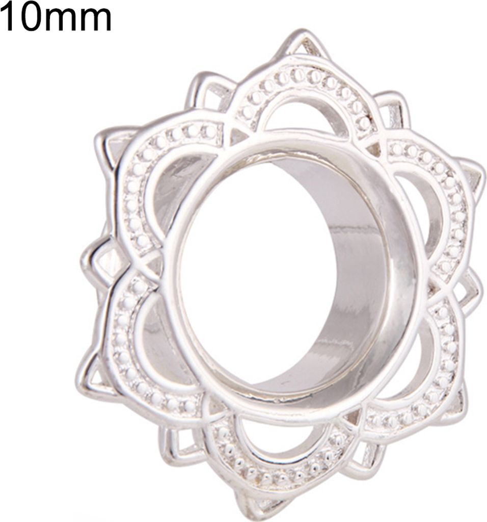 1 Stück Uni Lotusblume Ohrstöpsel Doppel Flare Gauge Expander Piercing Schmuck-Silber,10mm