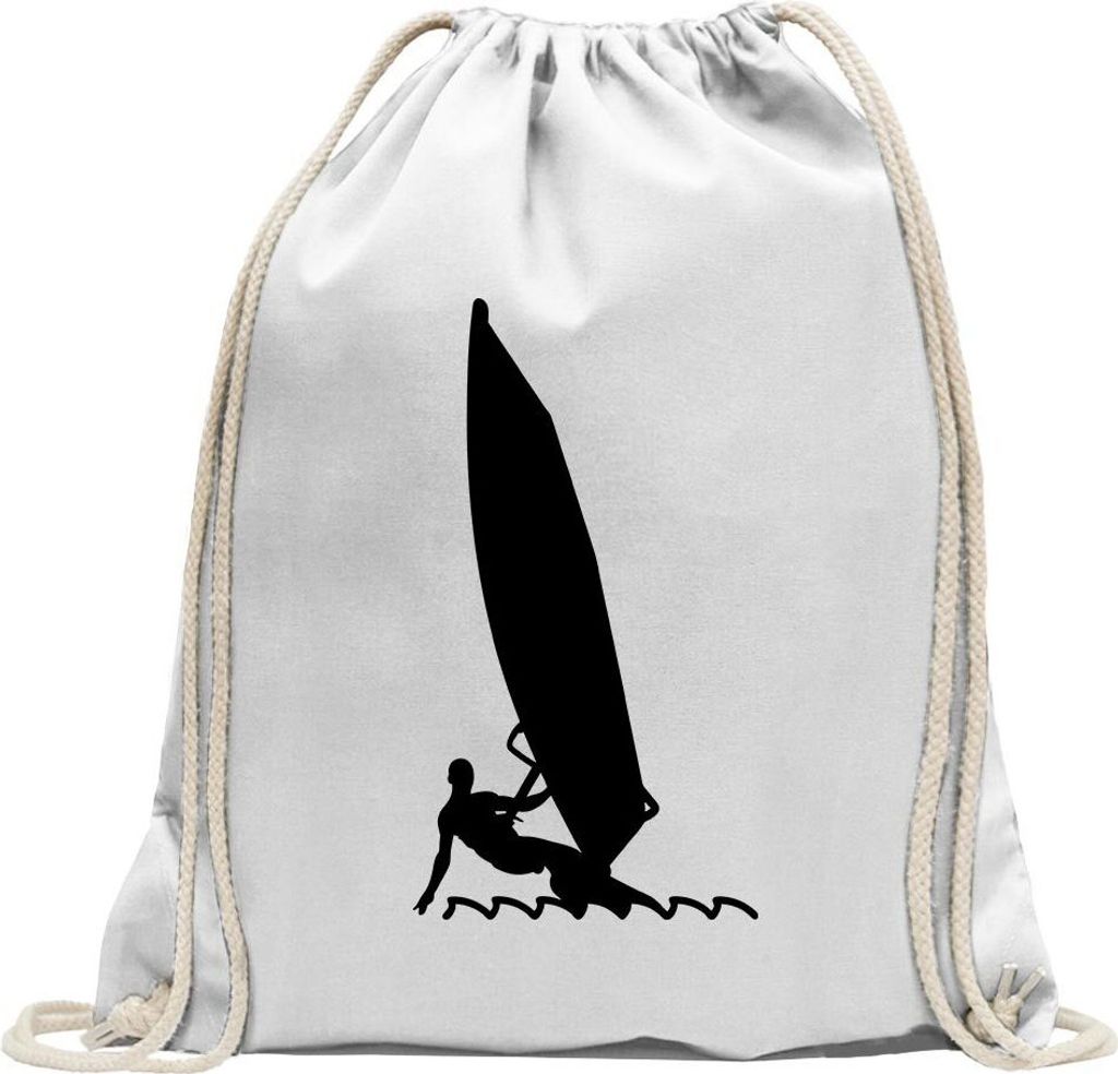 Kiwistar - Turnbeutel - weiss - Windsurfen Segel Sportler - Fun Rucksack Sport Beutel Gymsack Baumwolle mit Ziehgurt