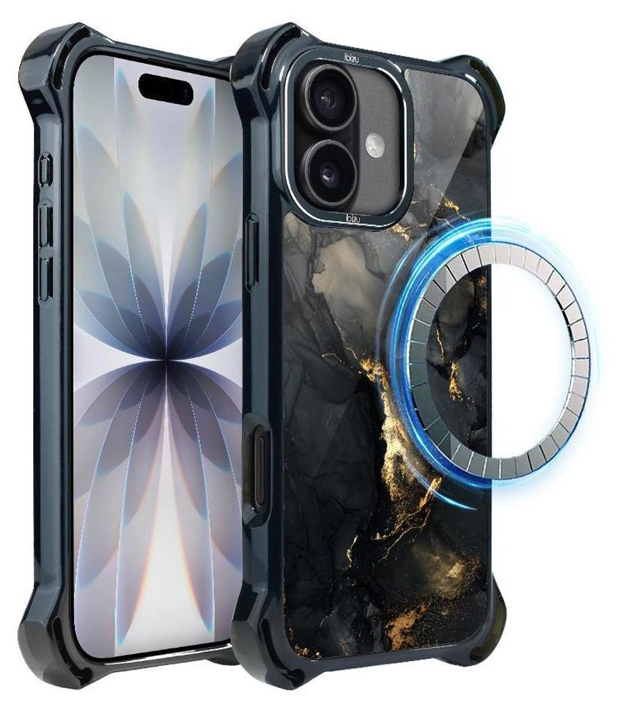 Schutzhülle für das iPhone 17, MagSafe-kompatibel, verstärkte Ecken, schwarz, Schwarzer Marmor