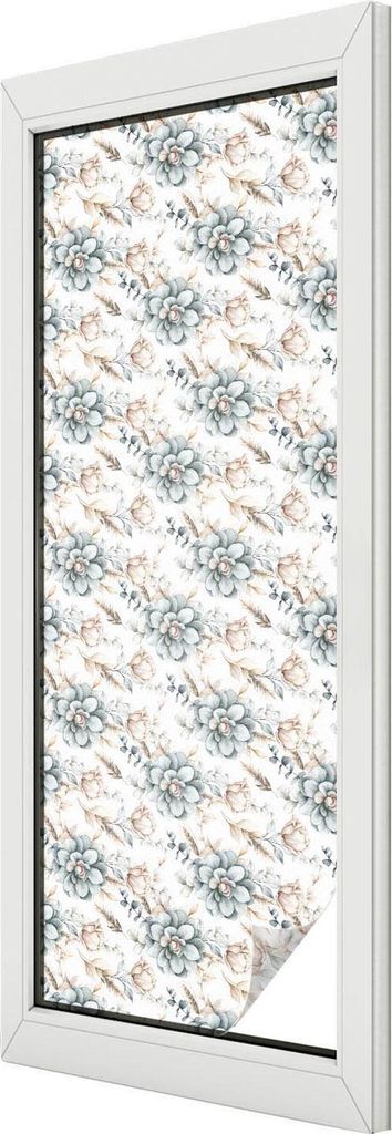 Buntglas Fensterfolie – 146x50 cm – Stained-Glass Design – blickdichte dekorative Sichtschutzfolie – selbstklebend, UV-Schutz – Florale E...